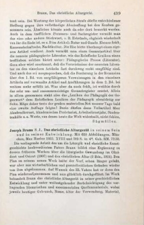 439-441 [Rezension] Braun, Joseph, Das christliche Altargerät in seinem Sein und in seiner Entwicklung