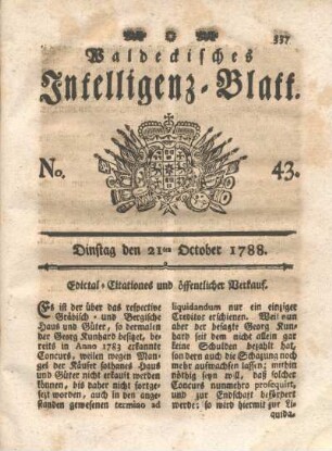 No. 43. Dinstag den 21ten October 1788
