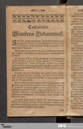 Catholische Glaubens-Bekanntnuß.