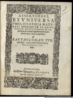 Assertiones ex universa philosophia naturali depromptae