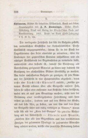 508-510 [Rezension] Chilianeum, Blätter für katholische Wissenschaft, Kunst und Leben