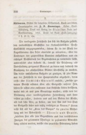 508-510 [Rezension] Chilianeum, Blätter für katholische Wissenschaft, Kunst und Leben