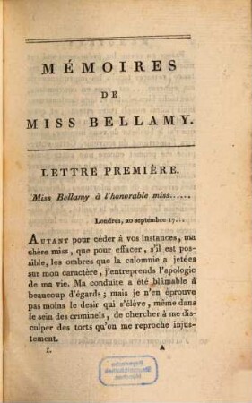 Mémoires De Miss Bellamy, célèbre Actrice de Londres : Traduits De L'Anglais, 1