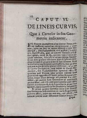 Caput VI. De Lineis Curvis, Quae à Cartesio in sua Deometria indicantur.