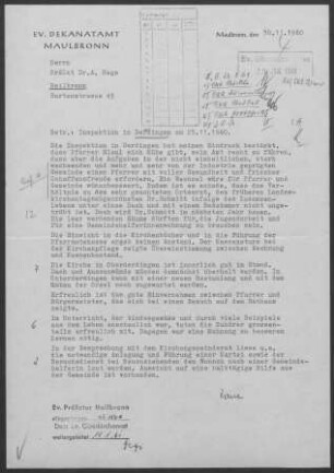 Oberderdingen ("Derdingen") mit Unterderdingen: Inspektionsbericht 1960