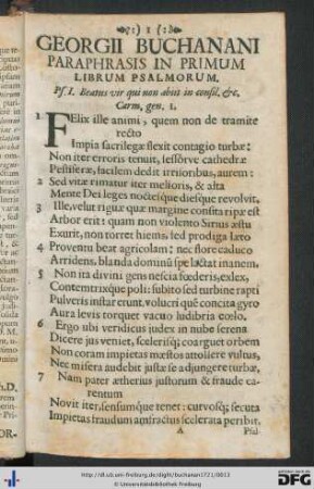 Georgii Buchanani Paraphrasis In Primum Librum Psalmorum.