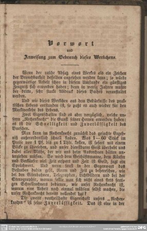 Vorwort und Anweisung zum Gebrauch dieses Werkchens