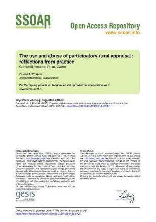 The use and abuse of participatory rural appraisal: reflections from practice