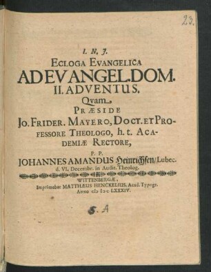 Ecloga Evangelica Ad Evangel. Dom. II. Adventus