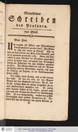 Monathliches Schreiben des Profanen. 7tes Stück.