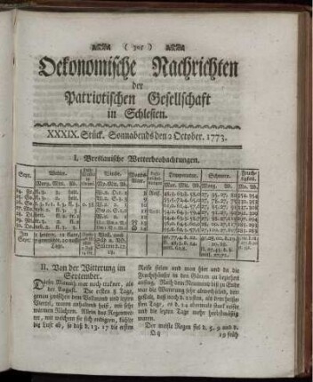XXXIX. Stück. Sonnabends den 2 October. 1773.