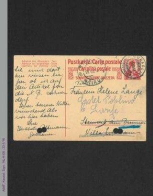 Postkarte von Elisabeth Altmann-Gottheiner an Helene Lange