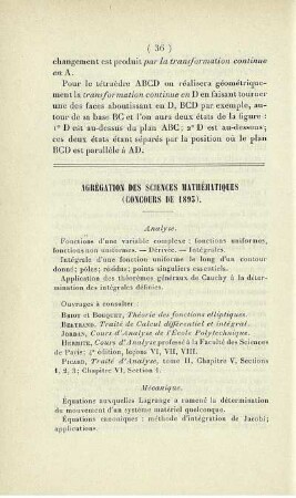 Agrégation des sciences mathématiques (concours de 1893).