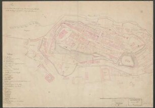 Plan der oberen Stadt Breisach vor dem Bombardement im Jahr 1793, von alten Plänen zusammengezeichnet von Bürgermeistr Clorer 1862