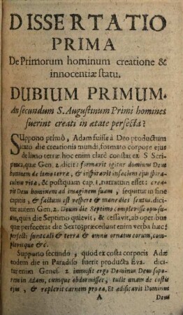Dissertatio triplex de primorum hominum creatione, de eorundum lapsu, de inde derivatis poenis