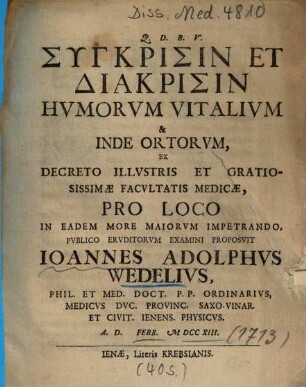 Synkrisin Et Diakrisin Hvmorvm Vitalivm & Inde Ortorvm