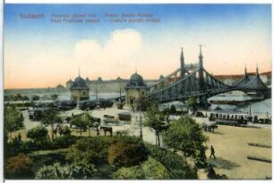 Budapest. Franz-Josephs-Brücke (1894-1896) : Budapest. Franz-Josephs-Brücke (1894-1896; János Feketeházy) über die Donau. Ansicht mit Straßenbahnen