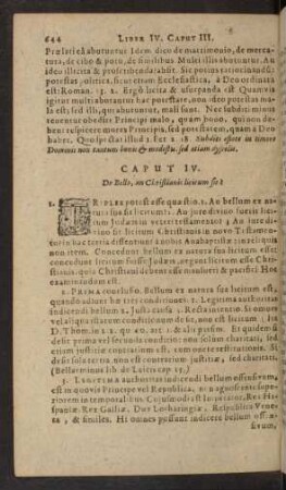 Caput IV. De Bello, an Christianis licitum sit?