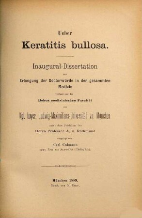 Ueber Keratitis bullosa : Inaug. Diss.