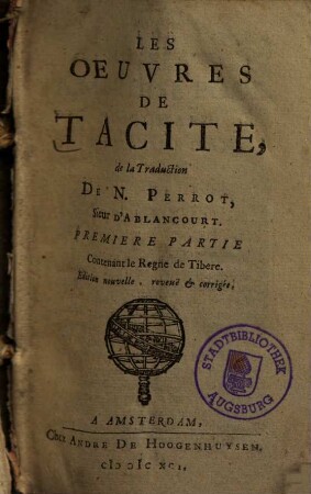 Les oeuvres de Tacite, 1. Contenant le Regne de Tibere