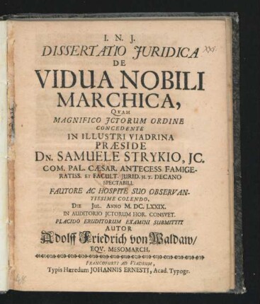 Dissertatio Iuridica De Vidua Nobili Marchica