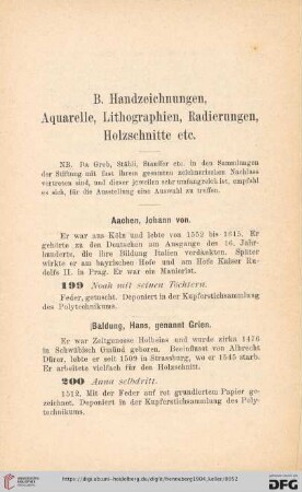 B. Handzeichnungen, Aquarelle, Lithographien, Radierungen, Holzschnitte etc. (Nr. 199-438)