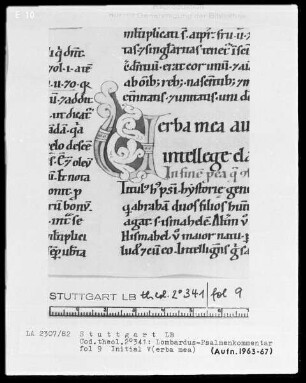 Petrus Lombardus, Psalmenkommentar — Initiale V (erba mea), Folio 9recto