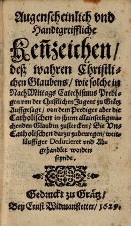 Augenscheinlich und Handgreiffliche Kennzeichen des wahren christlichen Glaubens