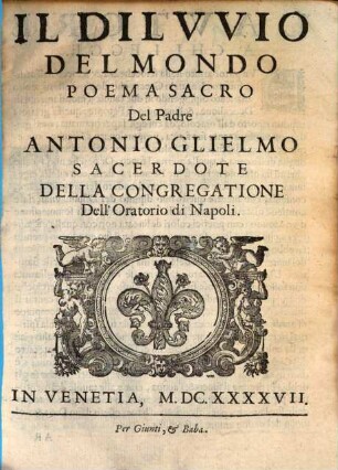Il diluvio del mondo : Poema sacro