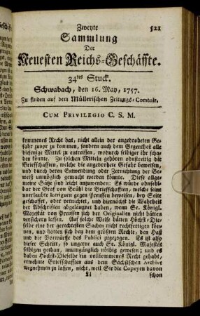 34tes Stuck. Schwabach, den 16. May, 1757.