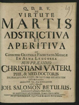 De Virtute Martis Adstrictiva Et Aperitiva