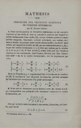 REMARQUES SUR CERTAINES QUESTIONS DE GÉOMÉTRIE INTRINSÉQUES.