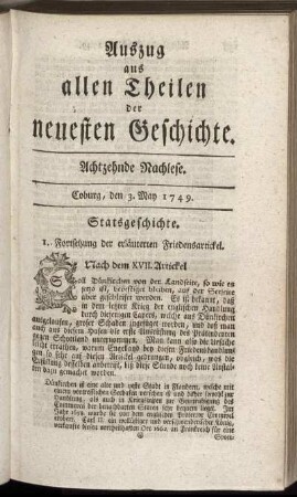 Achtzehnde Nachlese. Coburg, den 3. May 1749.