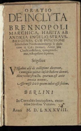 Oratio De Inclyta Brennopoli Marchica