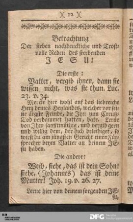 Betrachtung Der sieben nachdenckliche und Trostvolle Reden des sterbenden JESU!