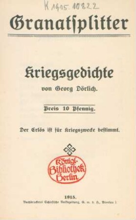 Granatsplitter : Kriegsgedichte