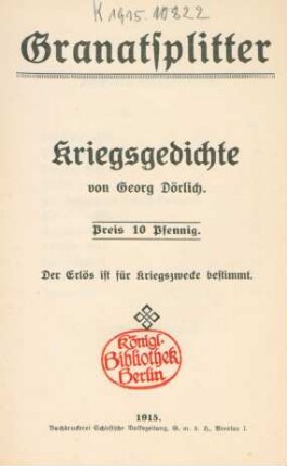 Granatsplitter : Kriegsgedichte