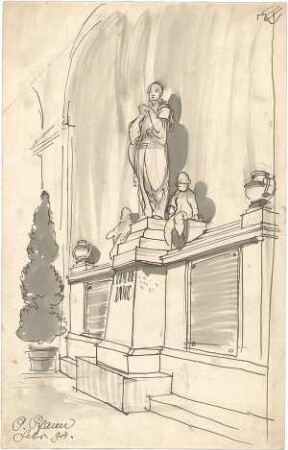 Pfann, Paul; Zeichnungen, Aquarelle, Skizzen - Denkmal mit Statuen (Perspektive)