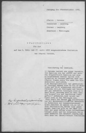 Perouse: Pfarrbericht 1932