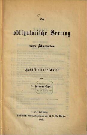 Der obligatorische Vertrag unter Abwesenden