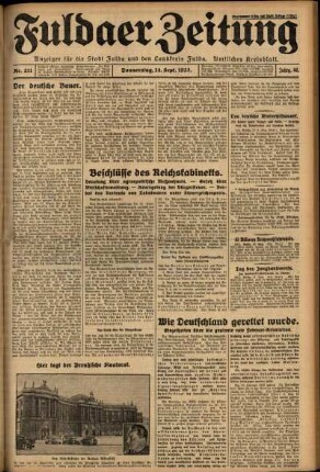 Erste Ausgabe vom Donnerstag, den 14. September 1933.