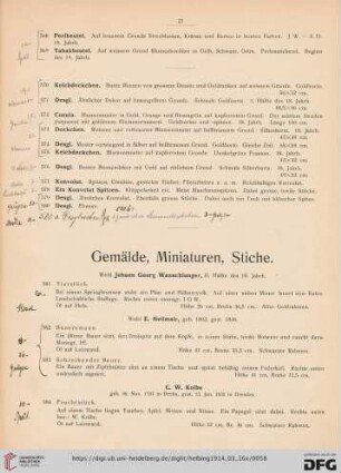 Gemälde, Miniaturen, Stiche (Nr. 581-678)