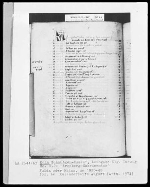 Arenberg-Sakramentar — Kalenderseite August, Folio 6verso