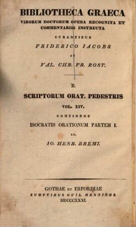 Isocratis Orationes : commentariis instructae, 1