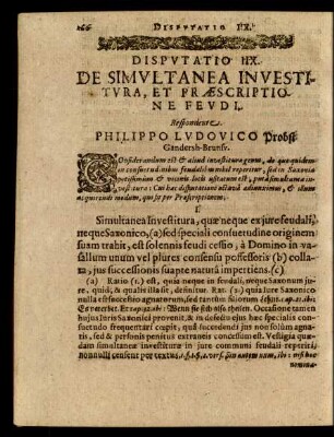 Disputatio IIX. De Simultanea Investitura, Et Praescriptione Feudi.