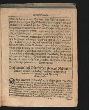 Mahometis dess Türckischen Keysers Schreiben an den Fürsten Scanderbegk/ aus dem eylfften Buch ... 1463.