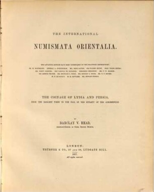 The coinage of Lydia and Persia : from the earliest times to the fall of the dynasty of the Achacmenidae