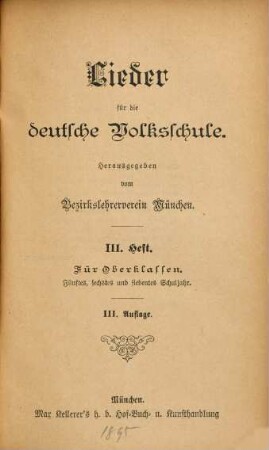 Lieder für die deutsche Volksschule, 3. Für Oberklassen