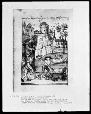 Thomas Lirer, Chronik von Schwaben — Der heilige Lucius zwingt den Bären vor die Pflugschar, Folio 3verso