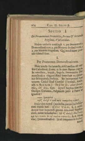 Sectio I. De Pronominis Primitivi, Primae & Secunda Personae, Variatione.